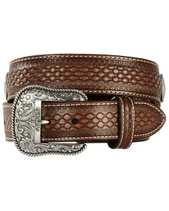 Ariat Men's Fabric Inlay Concho & Basketweave Leather Belt
