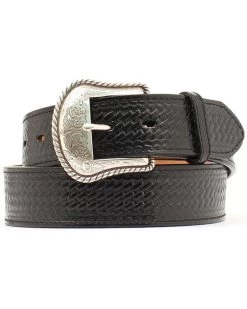 Double S Basketweave Embossed Leather Belt - Big