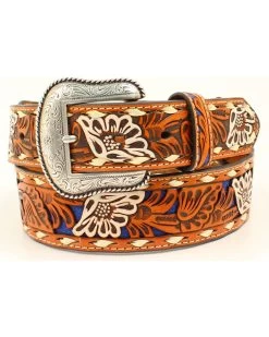 Nocona Men's Inlay Floral Embossed Western Belt