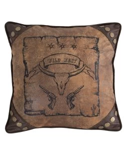 Carstens Home Wild West Country Faux Leather Throw Pillow