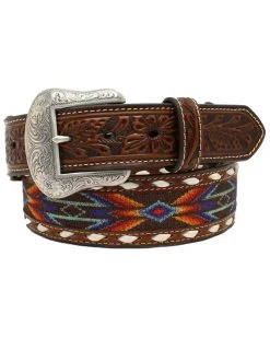 Nocona Men's Buck Laced Ribbon Inlay Western Belt