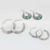Prime Time Jewelry Women's 3-piece Silver & Turquoise Hoop And Dangle Earrings Set