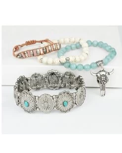Prime Time Women's Concho Bead & Bull Horn Charm Bracelet Set