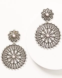 Prime Time Jewelry Women's Concho Silver & Pink Chandelier Earrings