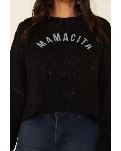 Ruby's Rubbish Women's Bleach Splatter Mamacita Graphic Cropped Pullover Sweatshirt -Western Cowboy Clothing Store 2000337414 001 P4