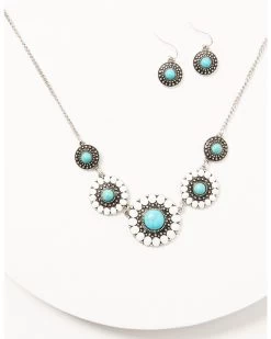 Prime Time Jewelry Women's Silver Turquoise & White Concho Jewelry Set