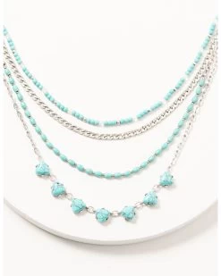 Prime Time Jewelry Women's Turquoise & Silver Layered Necklace Set