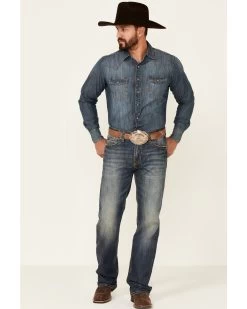 Rock & Roll Denim Men's Double Barrel Dark Vintage Wash Stretch Relaxed Straight Jeans