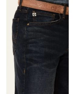 Rock & Roll Denim Men's Hooey Double Barrel Dark Vintage Stretch Relaxed Stackable Bootcut Jeans -Western Cowboy Clothing Store 2000345010 400 P4