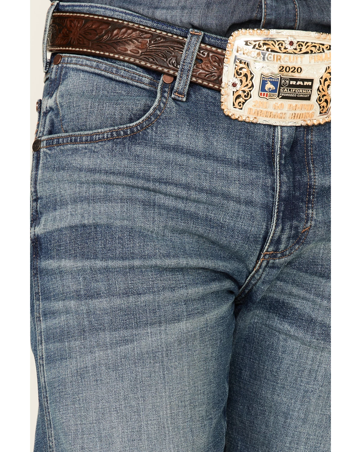 Wrangler Retro Men's Shadow Medium Wash Stretch Slim Bootcut Jeans - Long 4 Wrangler Retro Men's Shadow Medium Wash Stretch Slim Bootcut Jeans - Long - Image 2