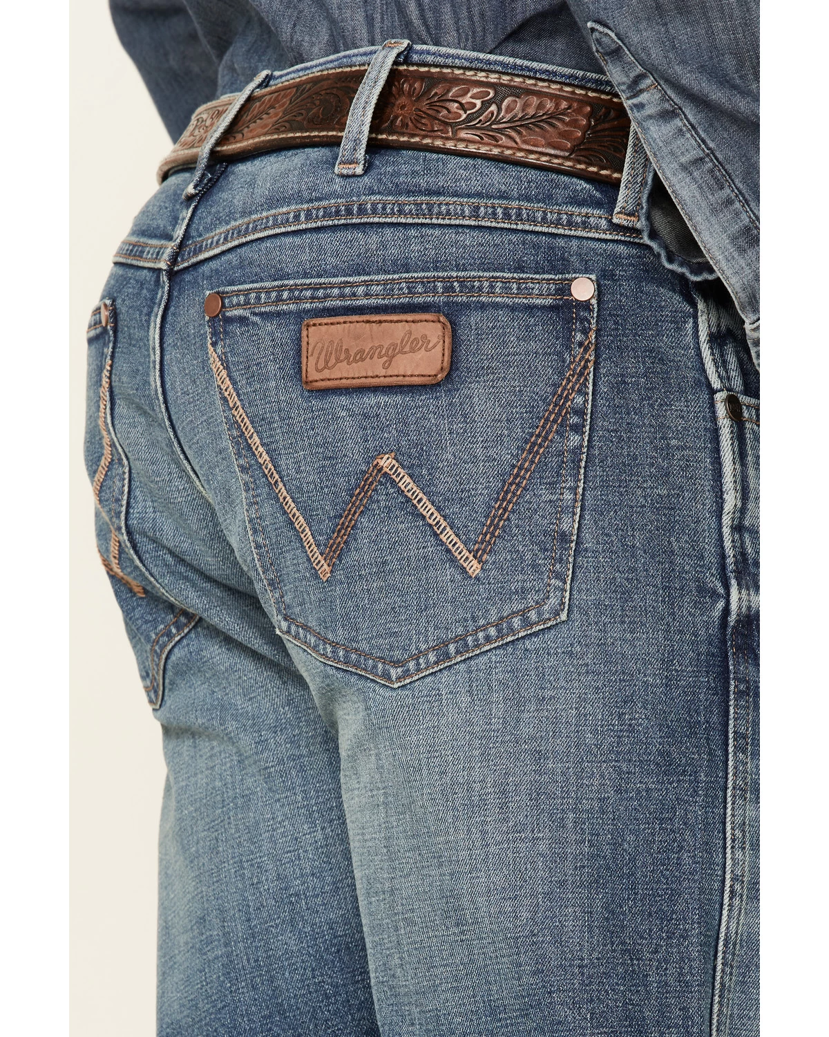 Wrangler Retro Men's Shadow Medium Wash Stretch Slim Bootcut Jeans - Long 5 Wrangler Retro Men's Shadow Medium Wash Stretch Slim Bootcut Jeans - Long - Image 3