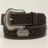M & F Western Men's Tooled Basketweave Contrast Stitch Western Belt -Western Cowboy Clothing Store 2000352014 201 P1