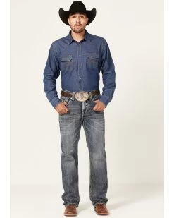 Rock & Roll Denim Men's Double Barrel Medium Wash Two Tone Raise Relaxed Straight Jeans -Western Cowboy Clothing Store 2000367647 203 P3