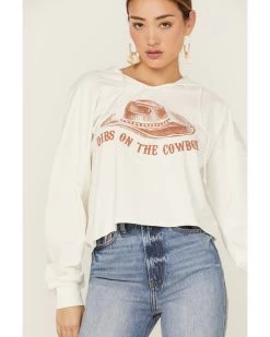 Miss Me Women's Dibs On The Cowboy Graphic Cropped Pullover Hoodie -Western Cowboy Clothing Store 2000367692 103 P2