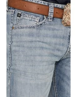 Rock & Roll Denim Men's Revolver Vintage Light Wash Stretch Slim Straight Jeans -Western Cowboy Clothing Store 2000368872 412 P4