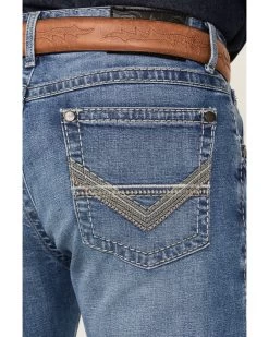 Rock 47 By Wrangler Men's MRS47 Light / Medium Wash Slim Straight Stretch Denim Jeans -Western Cowboy Clothing Store 2000374575 413 P4