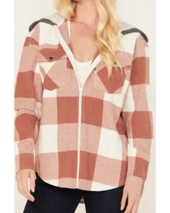 Cleo + Wolf Women's Buffalor Plaid Print Hooded Flannel Shirt -Western Cowboy Clothing Store 2000380772 200 P3