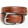 Moonshine Spirit Men's Brown Western Red & Orange Stitch Leather Belt