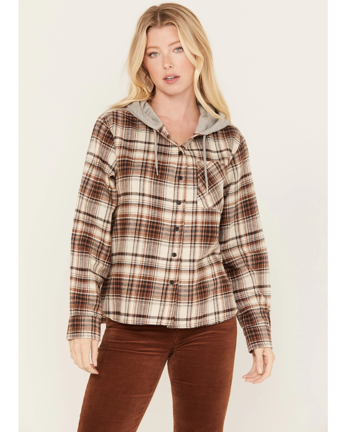 Cleo + Wolf Women's Tau Plaid Print Hooded Flannel Long Sleeve Shirt 3 Cleo + Wolf Women's Tau Plaid Print Hooded Flannel Long Sleeve Shirt