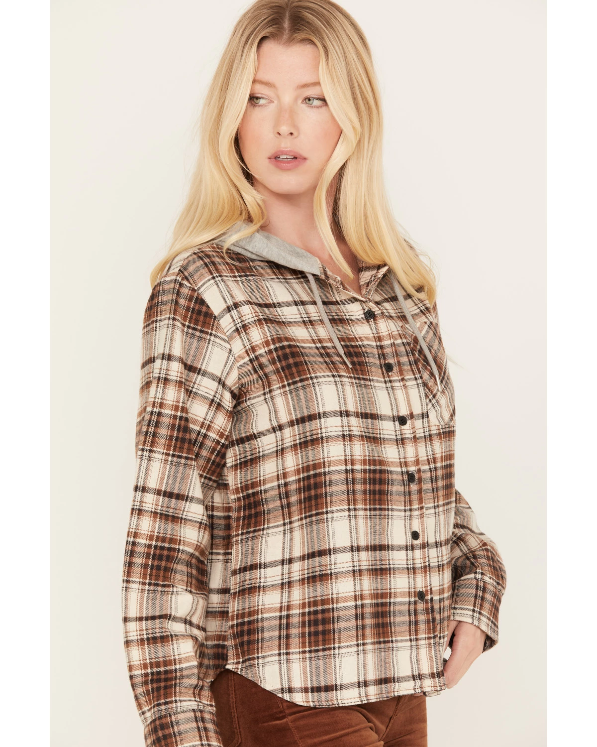 Cleo + Wolf Women's Tau Plaid Print Hooded Flannel Long Sleeve Shirt 4 Cleo + Wolf Women's Tau Plaid Print Hooded Flannel Long Sleeve Shirt - Image 2