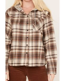 Cleo + Wolf Women's Tau Plaid Print Hooded Flannel Long Sleeve Shirt 8 Cleo + Wolf Women's Tau Plaid Print Hooded Flannel Long Sleeve Shirt -Western Cowboy Clothing Store 2000382956 251 P3