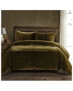 HiEnd Accents Green Stella Faux Silk & Velvet Super King 3-Piece Duvet Cover Set