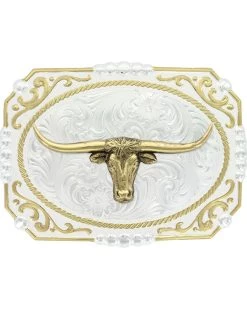 Montana Silversmiths Men's Two-Tone Cowboy Cameo With Longhorn Buckle